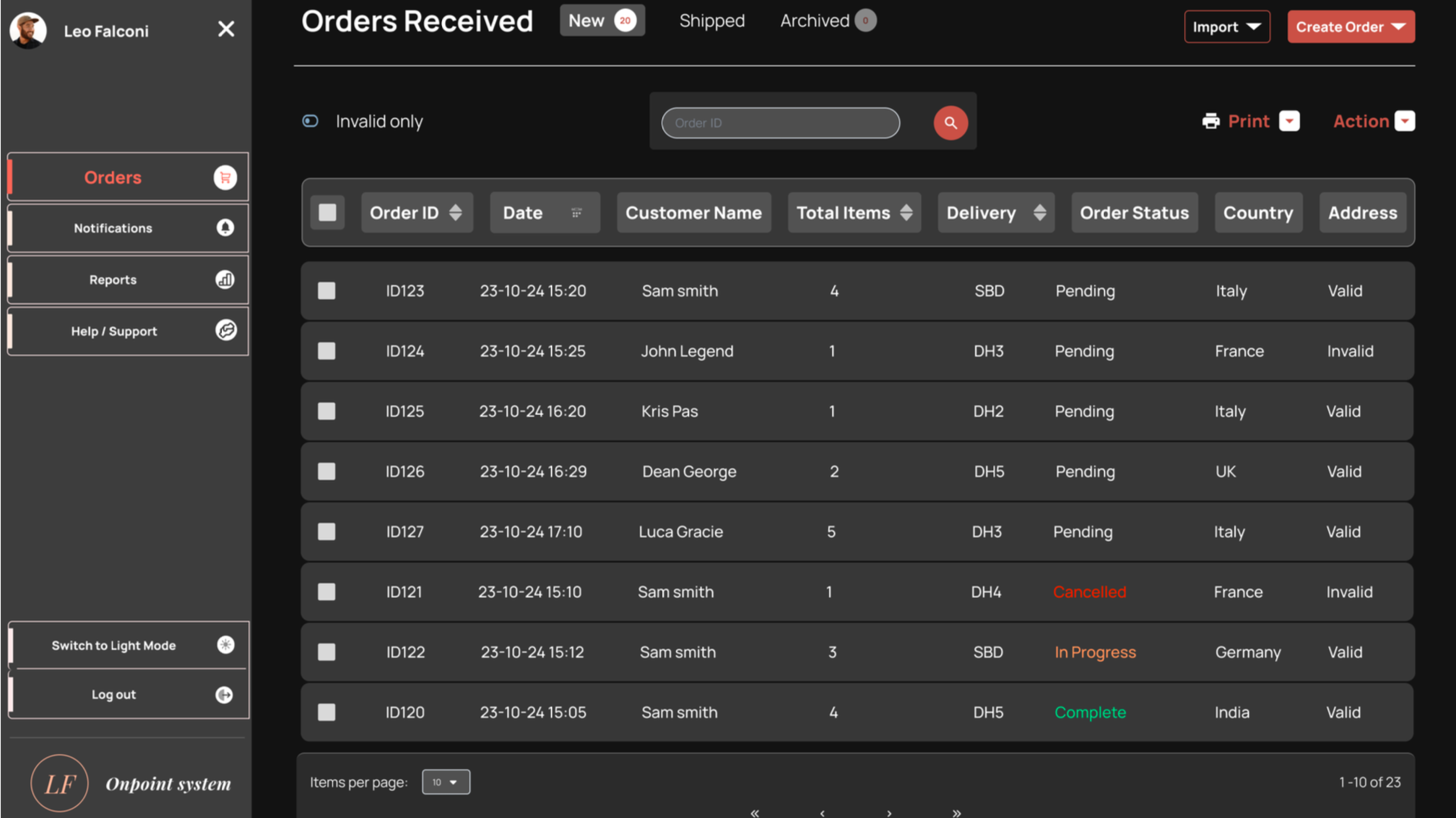 Logistics Dashboard UI